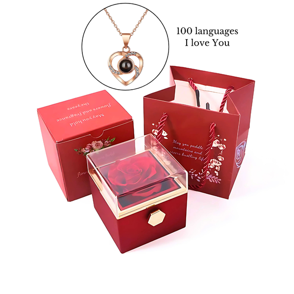 Eternal Rose Gift Box with 100 Languages "I love You" Necklace - Lyvetta