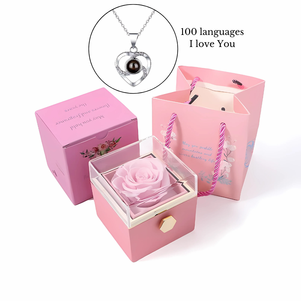 Eternal Rose Gift Box with 100 Languages "I love You" Necklace - Lyvetta