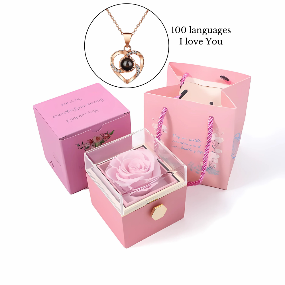 Eternal Rose Gift Box with 100 Languages "I love You" Necklace - Lyvetta