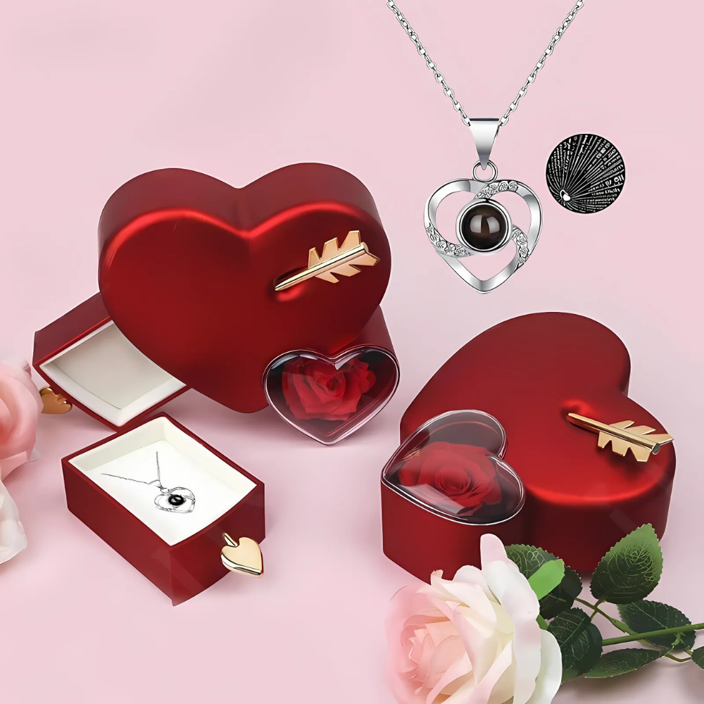 Rose Heart Gift Box with 100 Languages "I love You" Necklace - Lyvetta