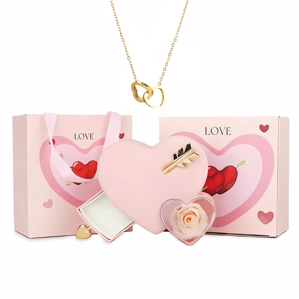 Coffret Cadeau Coeur Rose avec Collier Personnalisé