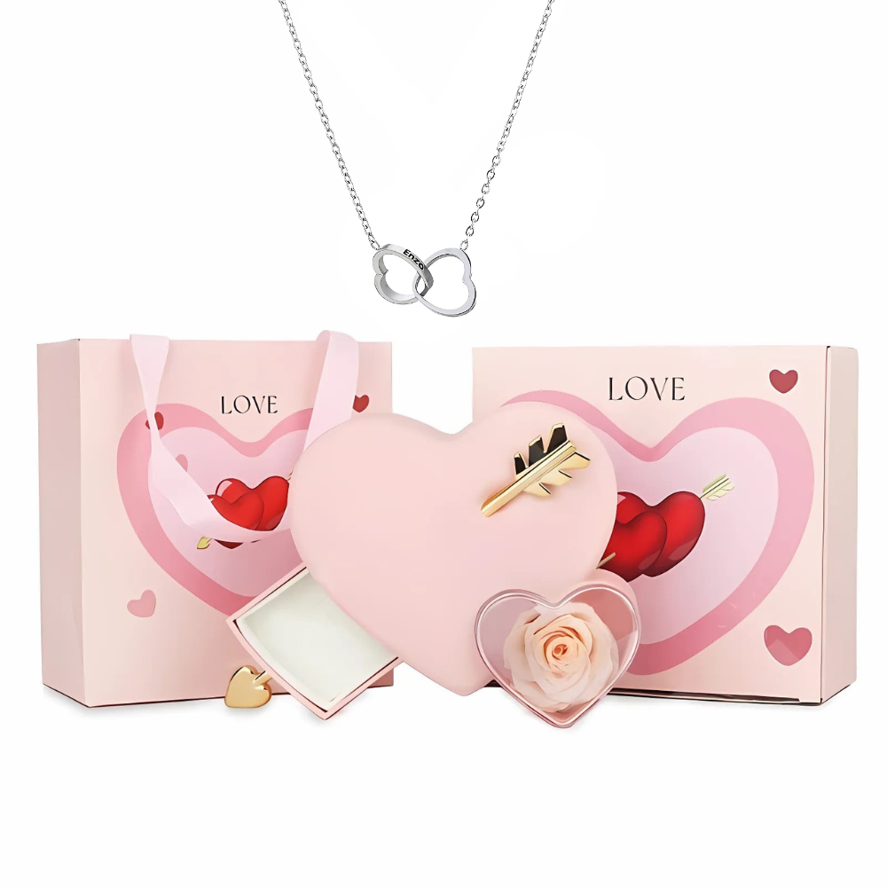 Coffret Cadeau Coeur Rose avec Collier Personnalisé