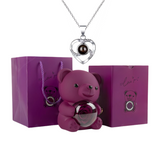 Rotating Rose Bear Gift Box with 100 language Necklace - Lyvetta