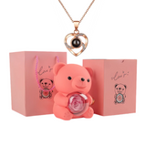 Rotating Rose Bear Gift Box with 100 language Necklace - Lyvetta