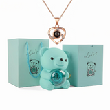 Rotating Rose Bear Gift Box with 100 language Necklace - Lyvetta