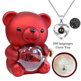 Rotating Rose Bear Gift Box with 100 language Necklace - Lyvetta