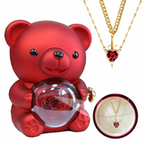 Rotating Rose Bear Gift Box with Vintage Heart Necklace - Lyvetta