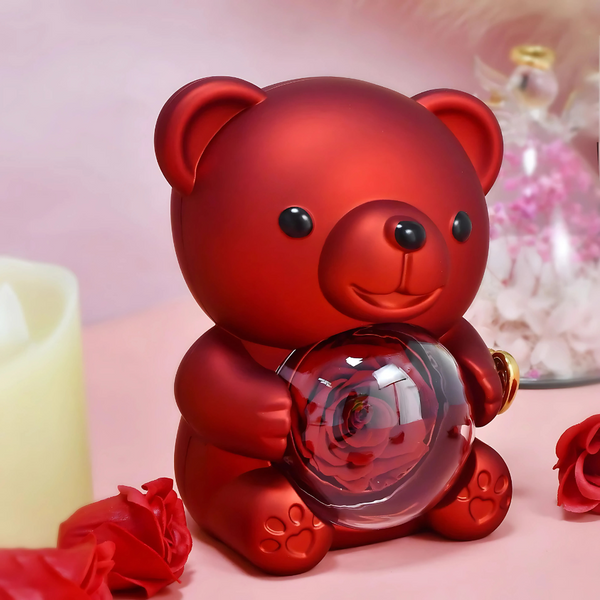 Rotating Rose Bear Gift Box with 100 language Necklace - Lyvetta